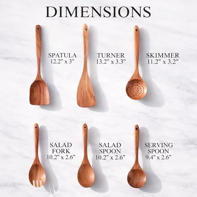 6-Piece Wooden Utensil Set – Premium Teak Wood Cooking Spoons & Spatulas, Non-Stick, Heat-Resistant, Durable & Eco-Friendly Kitchen Tools for Cooking & Serving