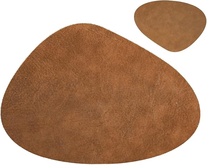 Faux Fur Placemats and Coasters Set of 1/4/6 Drop-Shaped Food Grade Table Plate Mats Kitchen Accessories Coaster Cup(CO Brownness,1 Set)