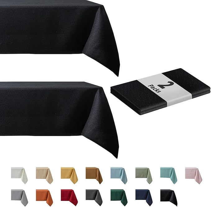 maxmill 2 Pack 60 x 84 Inch Black Textured Rectangle Tablecloth Water Resistant Wrinkle Free Spill-Proof, Soft Jacquard Table Cloth for Banquet Parties Event Holiday Dinner, Indoor and Outdoor Use