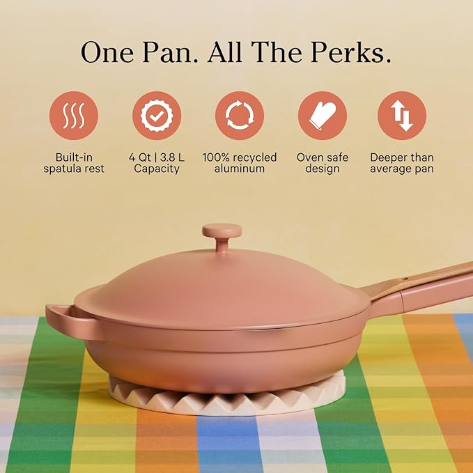 Our Place Large Always Pan | 12.5" Ceramic Pan with Modular Lid & Beechwood Spatula | Patented 10-in-1 Nonstick, Non-Toxic Cookware Made Without PFAS | Induction & Oven-Safe up to 450°F | Spice