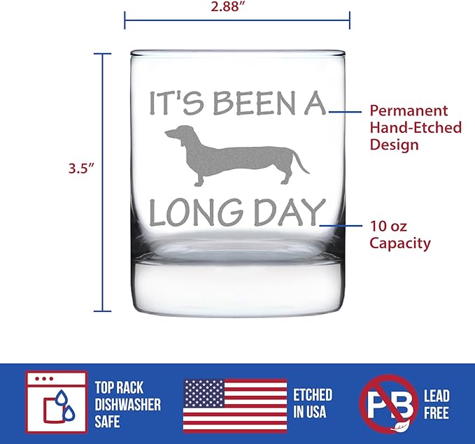 Custom Long Day - Funny Dachshund Personalized Whiskey Rocks Glass Gifts for Men & Women - Fun Whisky Drinking Tumbler Décor