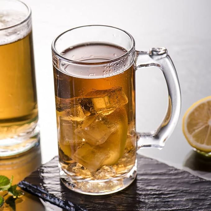 Heavy Beer Mugs Set, 16oz Glass Mugs With Handle, Beer Glasses For Freezer, 500ml Beer Drinking Glasses, Traditional Stein For Bar, Alcohol, Beverages,Coffee, Teas, Set of 6