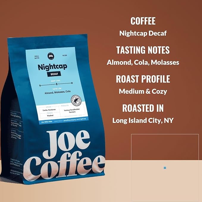 Nightcap Decaf - Roasted by Joe Coffee Company - Whole Bean Coffee - 6 Ounce Bag