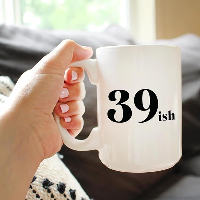 Bevvee 39ish - Funny 40th Birthday Coffee Mug for Women Turning 40 - Bday Party Decorations - Large 15oz White Ceramic Mug