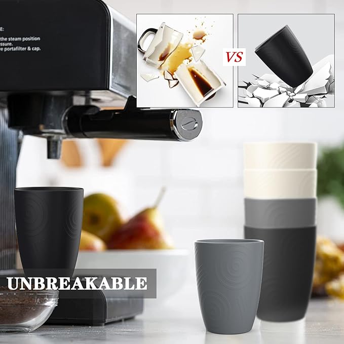 Homienly Wheat Straw Cups Drinking Glasses Set of 6, Unbreakable Plastic Cups Reusable Cups for Kitchen Camping Picnic Dorm Microwave and Dishwasher Safe Water Glasses Drinking Set 12 OZ - GreyStone