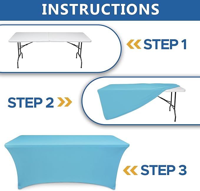 Spandex Table Cloths for 8 Foot Rectangle Tables-6 Pack Fitted Stretch Light Blue Table Covers-Folding Tablecloths for Party, Vendor Booth Display, Banquet Buffet Event, Craft Trade Show