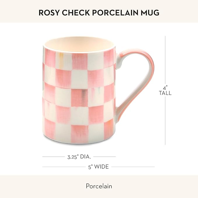 MACKENZIE-CHILDS Porcelain Mug, Tea and Coffee Mug, Pink-and-White Rosy Check