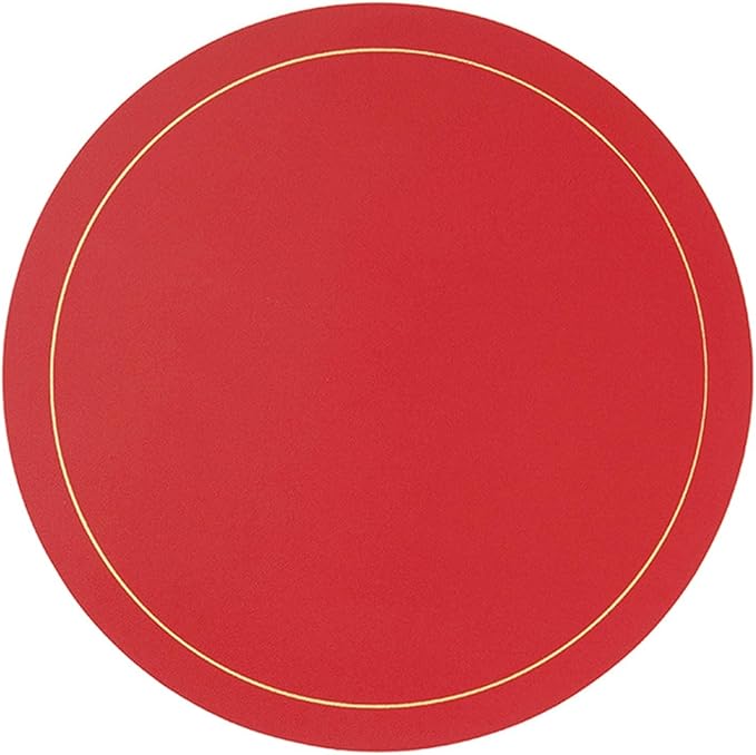 Luxury Round Faux Leather PU Placemat and Coaster for Easter Thanksgiving Year Party Home Decor Table Mat(GR Black)