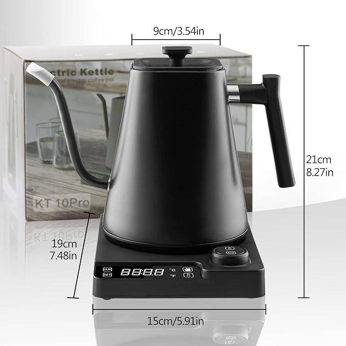 Electric Gooseneck Kettle, ±1℉ Temperature Control, for Pour Over Coffee and Tea, 304 Stainless Steel Inner, BPA-Free, Quick Heating Electric Kettles for Boiling Water, 1L Black