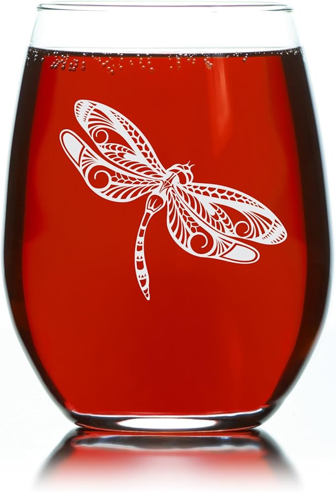 C M Dragonfly Stemless Wine Glass, 17 oz - Dragonfly Themed Gift for Men and Women