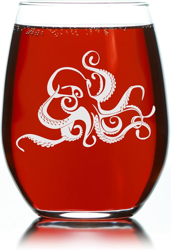 C M Octopus 17 oz Stemless Wine Glass - Octopus Themed Gift for Men and Women