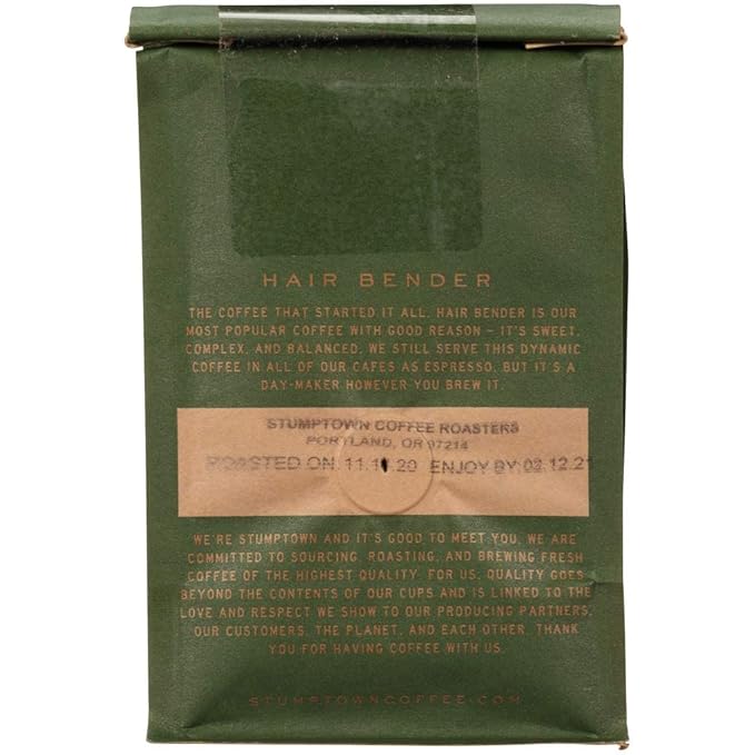 Stumptown Coffee Roasters, Medium Roast Ground Coffee - Hair Bender 12 Ounce Bag, Flavor Notes of Citrus and Dark Chocolate (Pack of 2)