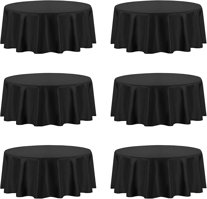 PureFit 6 Pack Round Black Table Cloths 120 Inch for Round Tables, Stain and Wrinkle Resistant Table Linens for Home Use, Wedding, Party, Banquet and Camping