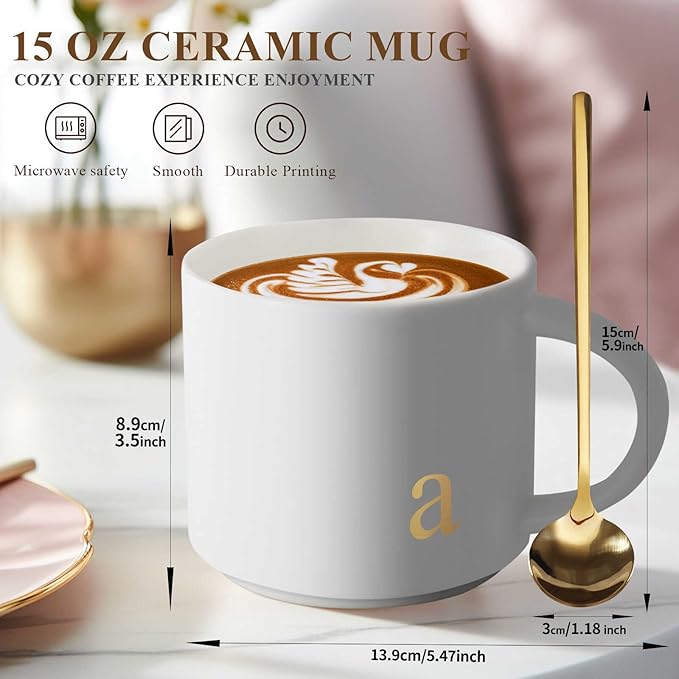 Monogrammed Ceramic Large Coffee Mug Tea Cup Women Wife Anniversary Her 9 11 12 13 15 16 17 18 19 22 39 44 Silk Tin Pottery Steel Linen Lace Crystal Gifts Silver China Pearl Rudy Sapphire Golden,O