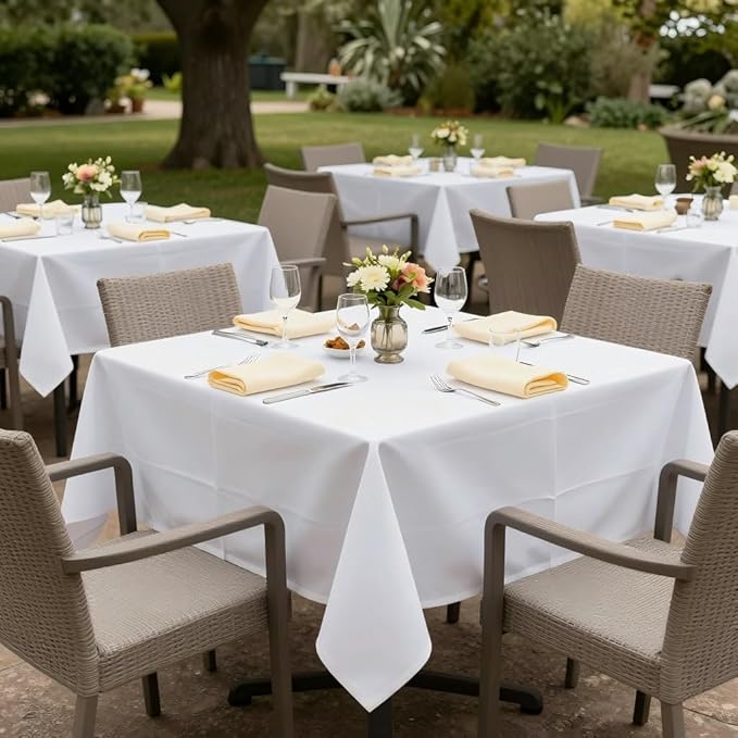 sancua White Square Tablecloths 54x54 Inch, 2 Pack - Fabric Table Cloth for Square or Round Tables, Washable Polyester Table Cover for Dinner, Holiday Party, Decorative Display Tables