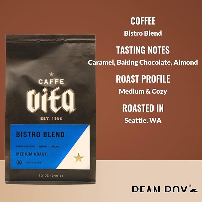 Bistro Blend - Roasted by Caffe Vita - Whole Bean Coffee - 12 Ounce Bag
