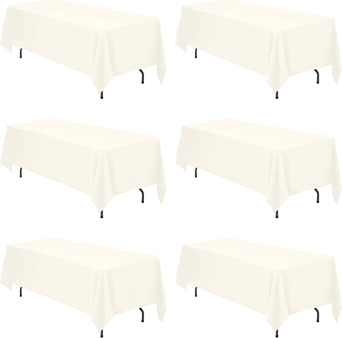 BRILLMAX 6 Pack Ivory Tablecloths 70 x 120 Inch for 6ft & 8ft Rectangle Tables - 150 GSM Polyester Fabric, Universal Fit, Water, Stain & Wrinkle Resistant Cloth Cover for Wedding Reception Banquet