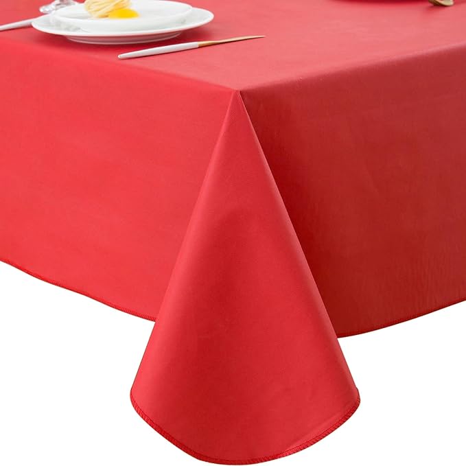 Pioggia Vinyl Tablecloth with Flannel Backing Oblong Waterproof Oil-Proof Plastic Table Cloth Wipeable PVC Table Cover for Indoor and Outdoor (Red, 60 x 120 Inch)