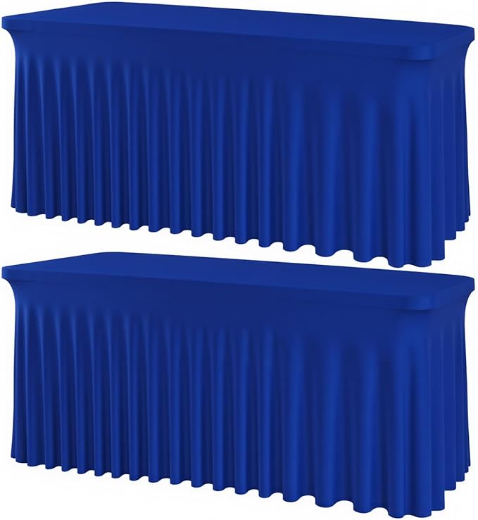 2 Pack Royal Blue Spandex Tablecloths 6FT Rectangular Fitted Table Covers, Stretch Tablecloths for 6 Foot Tables Wrinkle Free Elastic Table Skirt for Graduation Party Wedding Banquet Events