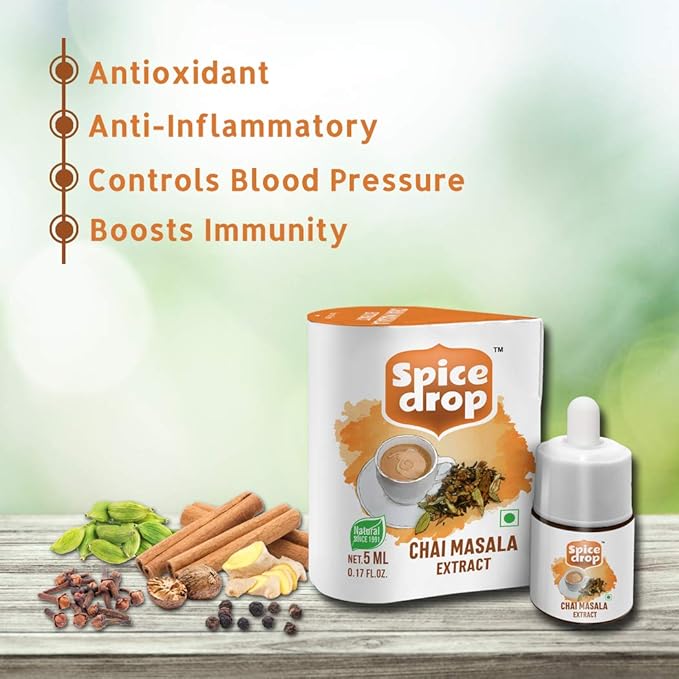 Spice Drop Chai Masala Extract (Tea Masala Drops), No Additives, 5 ml (Pack of 3 x 180 Drops)