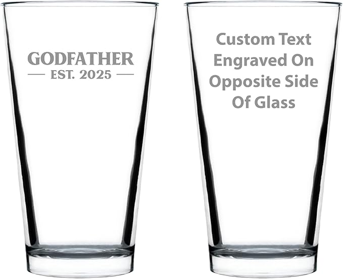 Custom Godfather Est 20XX - New Godfather Pint Glass Proposal Gift for First Time Godparents - Personalized Bold 16 Oz Glasses