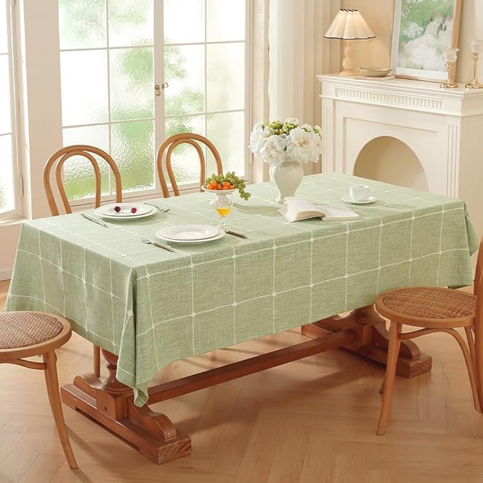 Zobesta Linen Green Table Cloth Square 60 x 60 Inch, Cotton Green Linen Square Tablecloth Plaid Heavy Weight Washable Farmhouse Soft Boho Tablecloth for Outdoor, Party, Holiday, Picnic, Dining