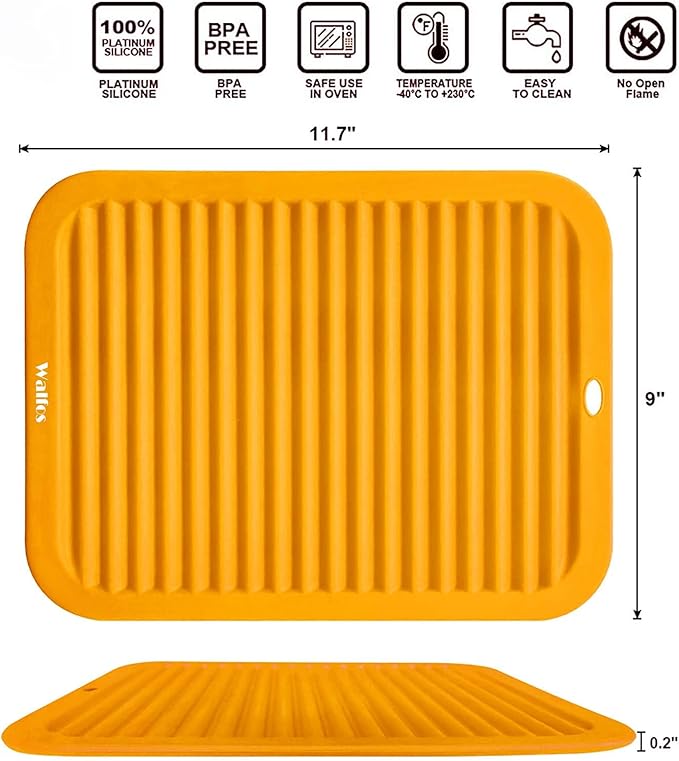 Walfos Silicone Trivets Set - Heat Resistant Pot Holder, Non-Slip and Flexible, 2 Pcs Multi-Purpose Kitchen Table Mat, Prefect for Hot Dishes, Jar Opener, Spoon Holder, Oven Mitts(Orange)