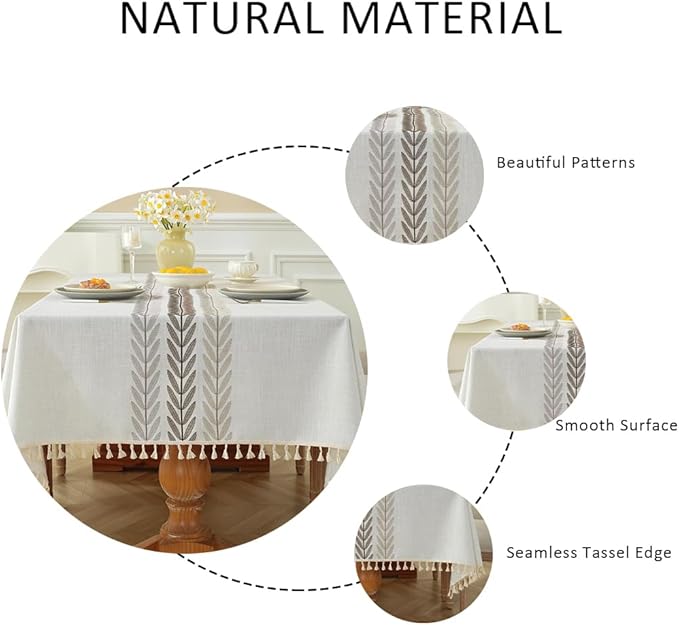 Pahajim Linen Tablecloth Rustic Rectangle Table Cloth Cotton Striped Tassels Tablecloths for Kitchen Dining Table Cover Rectangle/Oblong,55''x87'', 6-8 Seats