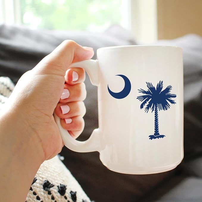 Bevvee South Carolina Flag Coffee Mug - State Themed Drinking Decor and Gifts for South Carolinians - Large 15oz White Ceramic Mug