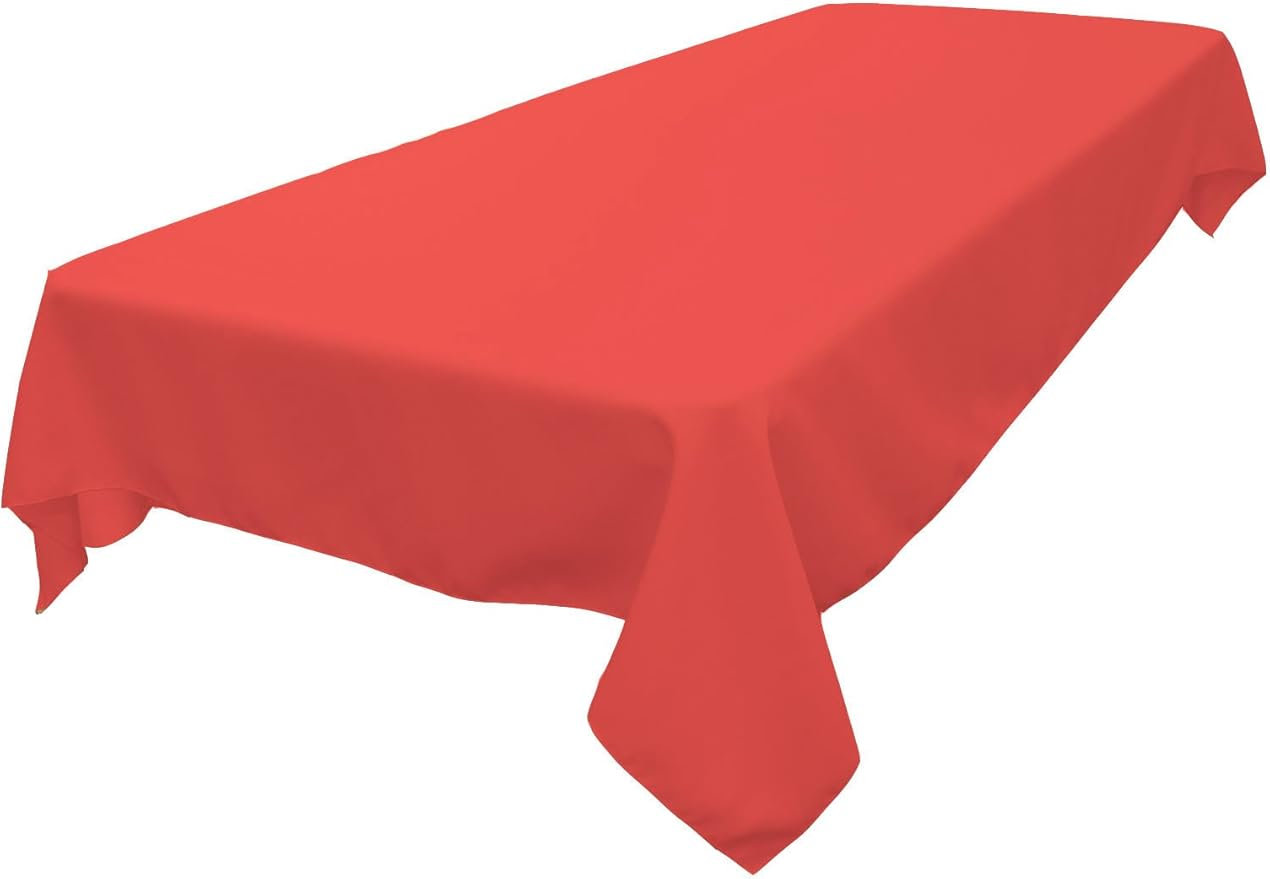 LA Linen Polyester Poplin Washable Rectangular Tablecloth, Stain and Wrinkle Resistant Table Cover 60x90, Fabric Table Cloth for Dinning, Kitchen, Party, Holiday 60 by 90-Inch, Coral
