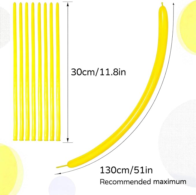 KAWKALSH 260 Yellow Long Balloons for Balloon Garland Thickening Skinny Latex Twisting Animals Modeling Christmas Birthday Wedding Party Festival Decorations 100pcs