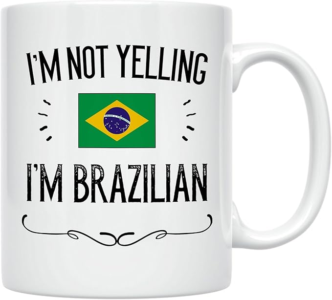 Casitika Brazil Pride Souvenir and Gifts. I'm Not Yelling I'm Brazilian.11 Ounce Coffee Mug. Gift Idea for Proud Wife, Husband, Friend or Coworker Featuring the Country Flag. (White)