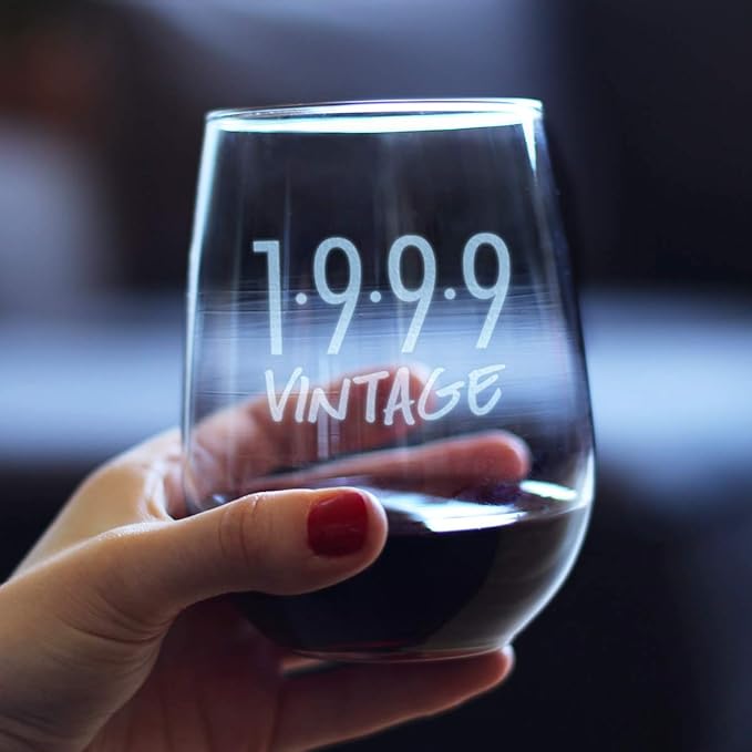 Bevvee Vintage 1999 Stemless Wine Glass - 27th Birthday Gifts for Women & Men Turning 27 - Bday Party Decor - Large 17 oz