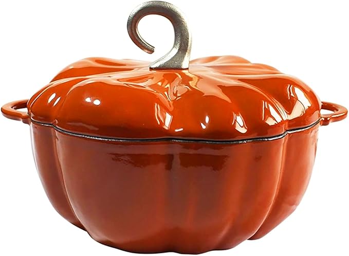 Enameled Cast Iron Pumpkin Pot Dutch Oven Cocotte, Orange, 2.32 qt (2.2 L)