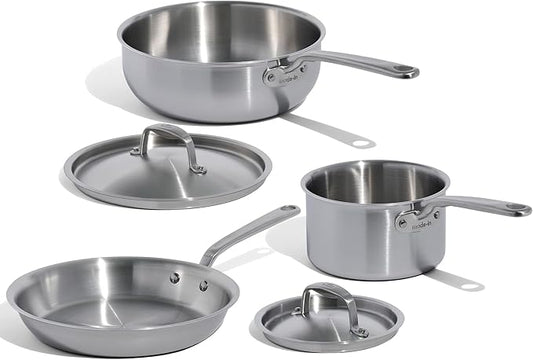 Made In Cookware - 5 Pc Stainless Steel Cookware Set - 5 Ply Clad - Includes Stainless Steel Frying Pan, Saucepan and Saucier with Lid - Professional Cookware - Crafted in Italy