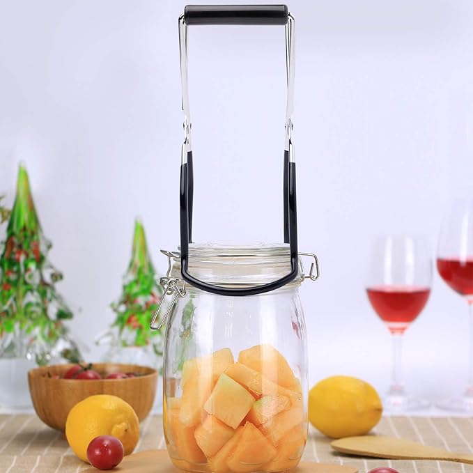 Eeoyu Canning Jar Lifter Tongs Stainless Steel Jar Lifter with Grip Handle for Home Kitchen (Black)