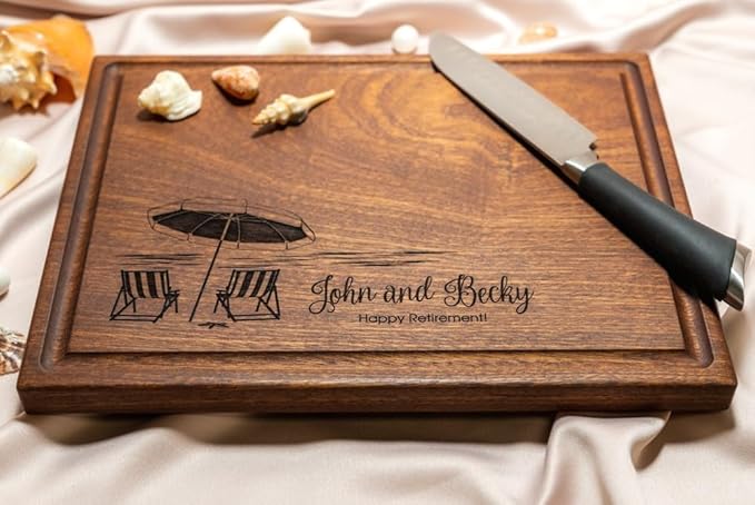 Personalized Cutting Board, Custom Wedding, Anniversary or Housewarming Gift Idea, Wood Engraved Charcuterie, for Couples and Friends, Tropical Beach Design 051