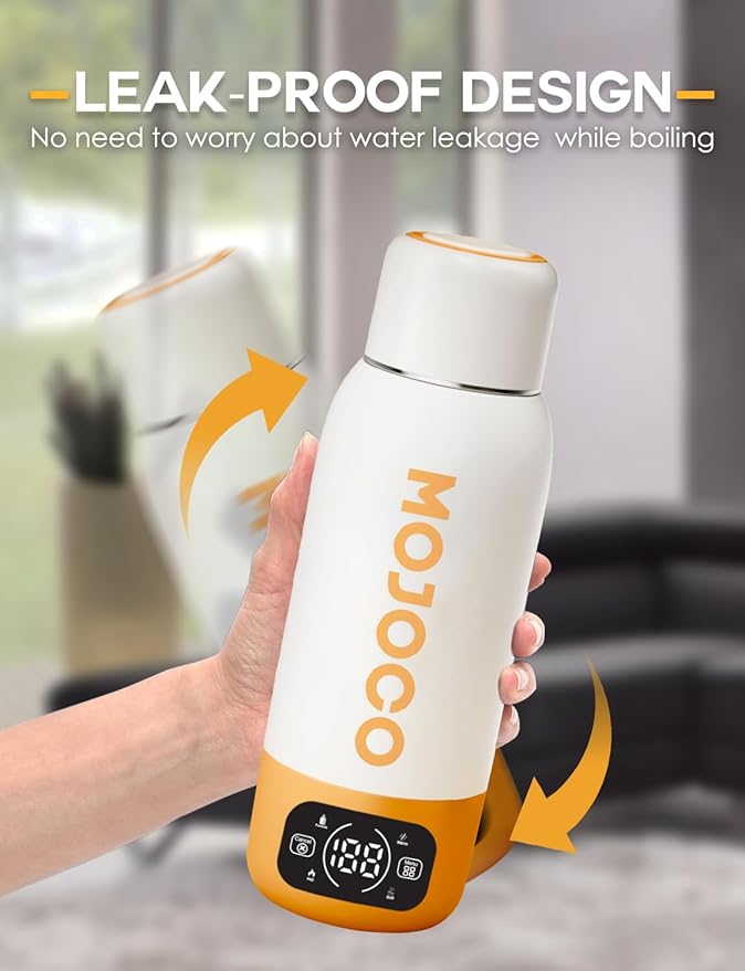 Mojoco Portable Travel Kettle - 20oz Double Wall Vacuum Insulated Stainless Steel Kettle for Coffee, Tea - Leak Proof Portable Small Water Boiler for RV, Camping