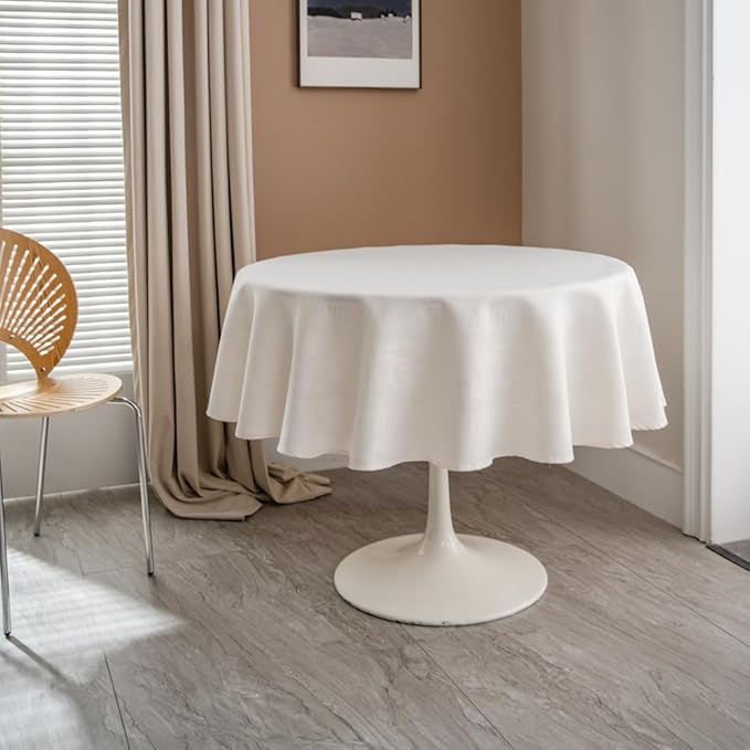 MANGATA CASA Round Tablecloth Faux Cotton Waterproof and Wrinkle Resistant Washable Jacquard Polyester Table Cloth for Kitchen Dining/Party/Indoor and Outdoor Use(White,60R inch)