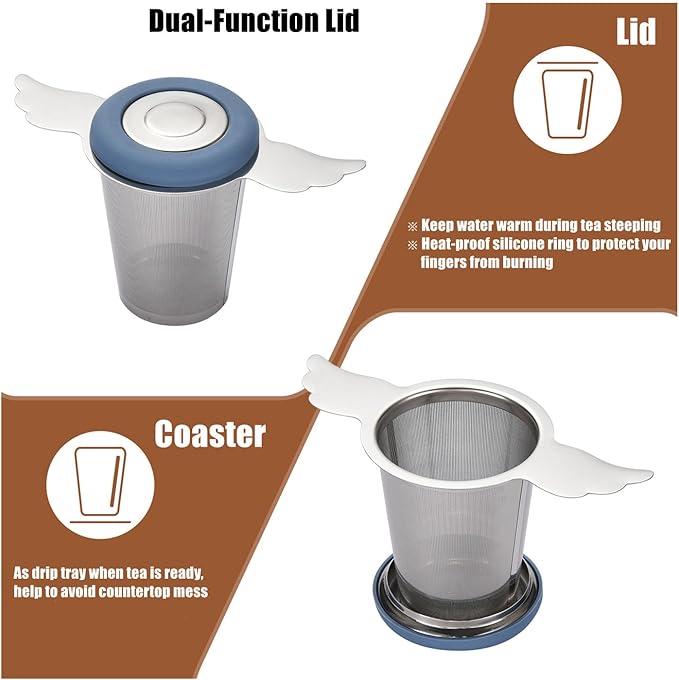 Tea Infusers Strainers Basket with Lid/Drip Tray for Loose Leaf Tea, Ultra Fine Mesh Tea Steeper 304 Stainless Steel Tea Filter with Big Capacity＆Two Extended Arms, Fit Cup Mug Teapot Kettle