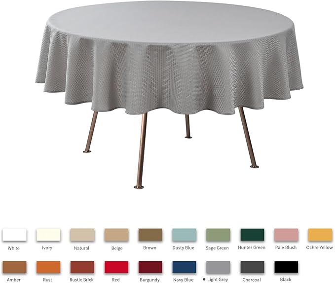 maxmill Round Weaved Texture Design Tablecloth Spill-Proof Wrinkle Free Soft Washable Table Cloth for Circular Table Cover, for Dining Room Buffet Banquet Parties Holiday Dinner, 90 Inch Light Grey
