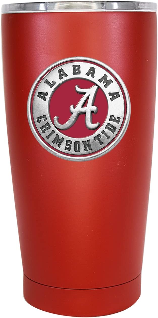 Heritage Pewter Alabama 15 oz. Tumbler - Red | Durable Insulated Tumbler Cup for Cold & Hot Drinks | Thermal Travel Mug for Coffee | Intricately Crafted Metal Pewter Inlay