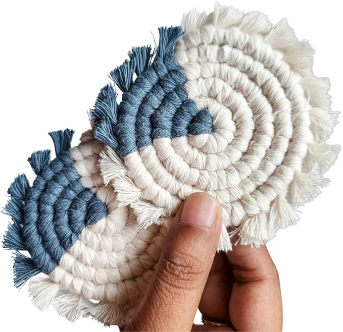Cotton Car Coasters for Cup Holders, 2PC Car Cup Coasters, Drink Coaster Holder, Cute cupholder Coaster Accessories for Women, Macrame, Boho (Mystic Peacock)