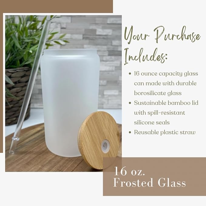 16oz Frosted Glass With Bamboo Lid and Plastic Straw - Western (Western #3, 16oz)