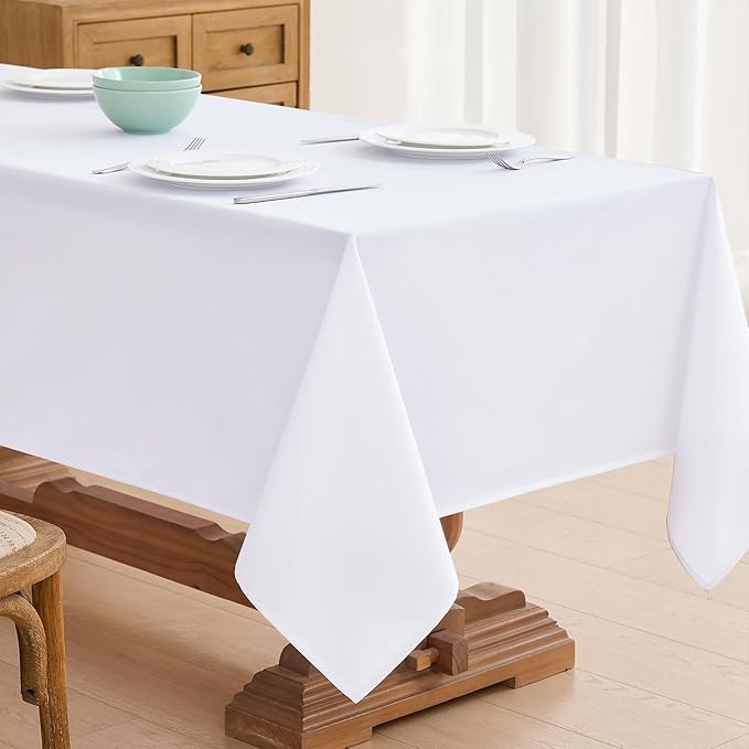 Faux Linen Tablecloths for Rectangle Tables, 2 Pack Burlap Textured Table Cloths Washable Farmhouse Table Cover Water Resistant for Dining, Wedding, Outdoor(White, 52"×70")
