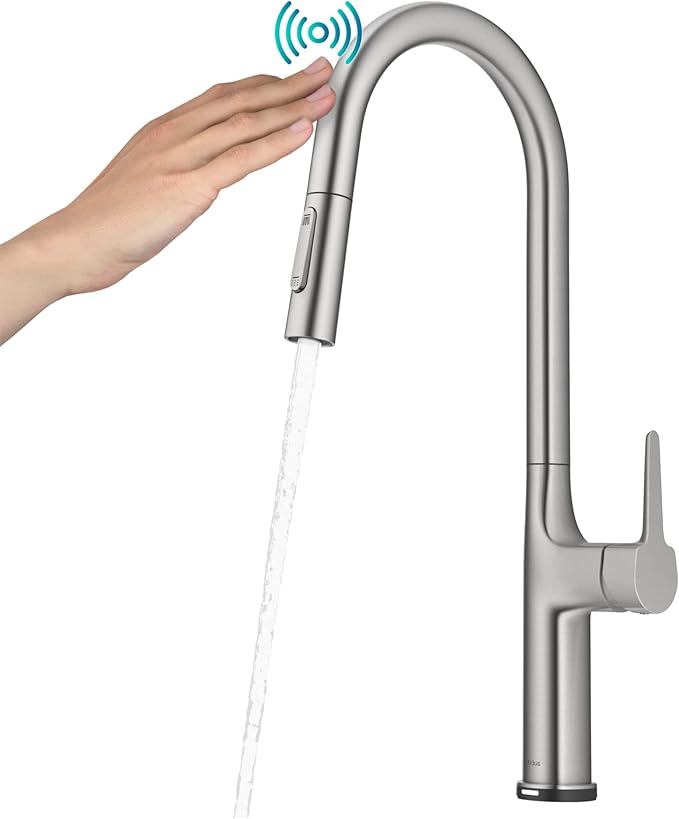 KRAUS Oletto Tall Modern Single-Handle Touch Kitchen Sink Faucet with Pull Down Sprayer in Spot Free Stainless Steel, KTF-3101SFS
