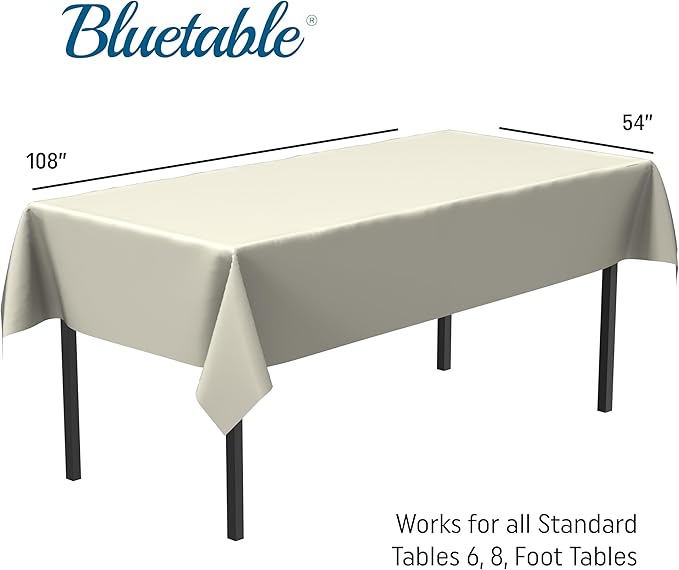 Plastic Tablecloth Disposable Ivory Rectangle (12 Pack) Bulk - Ultra Heavy Duty Table Cloth (54” x 108”) 6 Foot or 8 Foot Tables, Premium Ivory Party Table Cloths Birthdays [12 Pack]