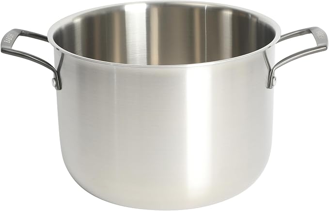 Babish 8 Quart Tri-Ply Stainless Steel Stock Pot with Glass Lid & Black Handles – Dutch Oven, Oven Safe, Dishwasher Safe