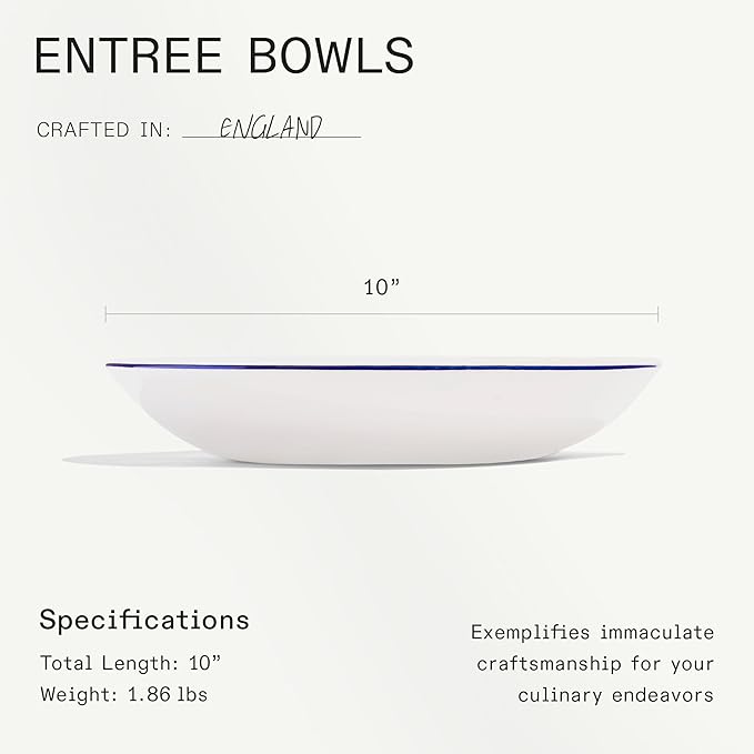 Made In Cookware - Set of 4 - Entrée Bowls - White With Navy Rim - Porcelain England