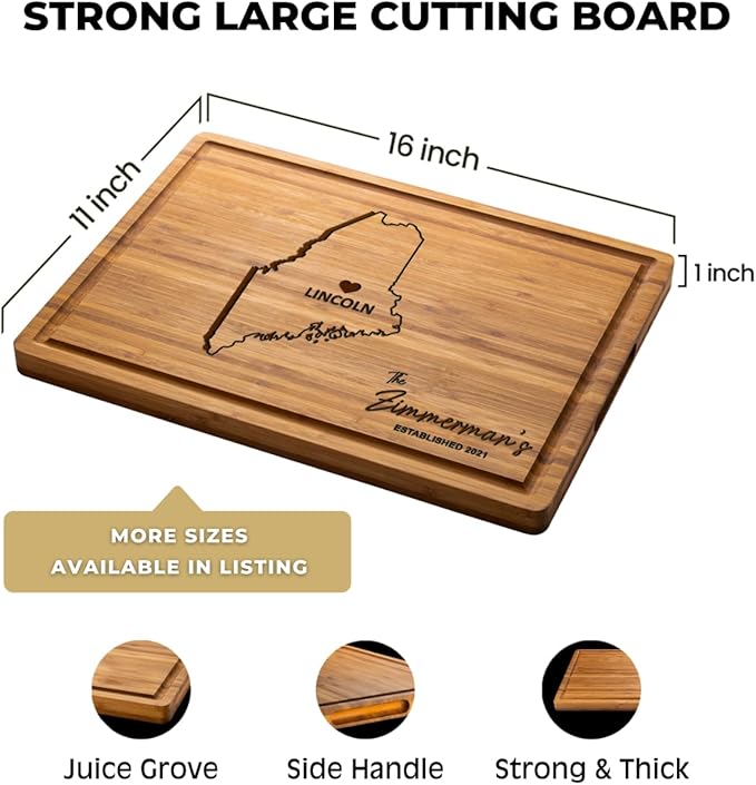 Maine Cutting Board Personalized - Bamboo State Destination Kitchen Gifts, Custom Maine Themed Gifts, Best Housewarming Gifts, Unique Wooden Decor